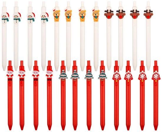 Pen Intrebbile a Tema di Natale - 24 Pezzi - Gelpen con Grip Comodo - Duraturo - Adatto come Regalo