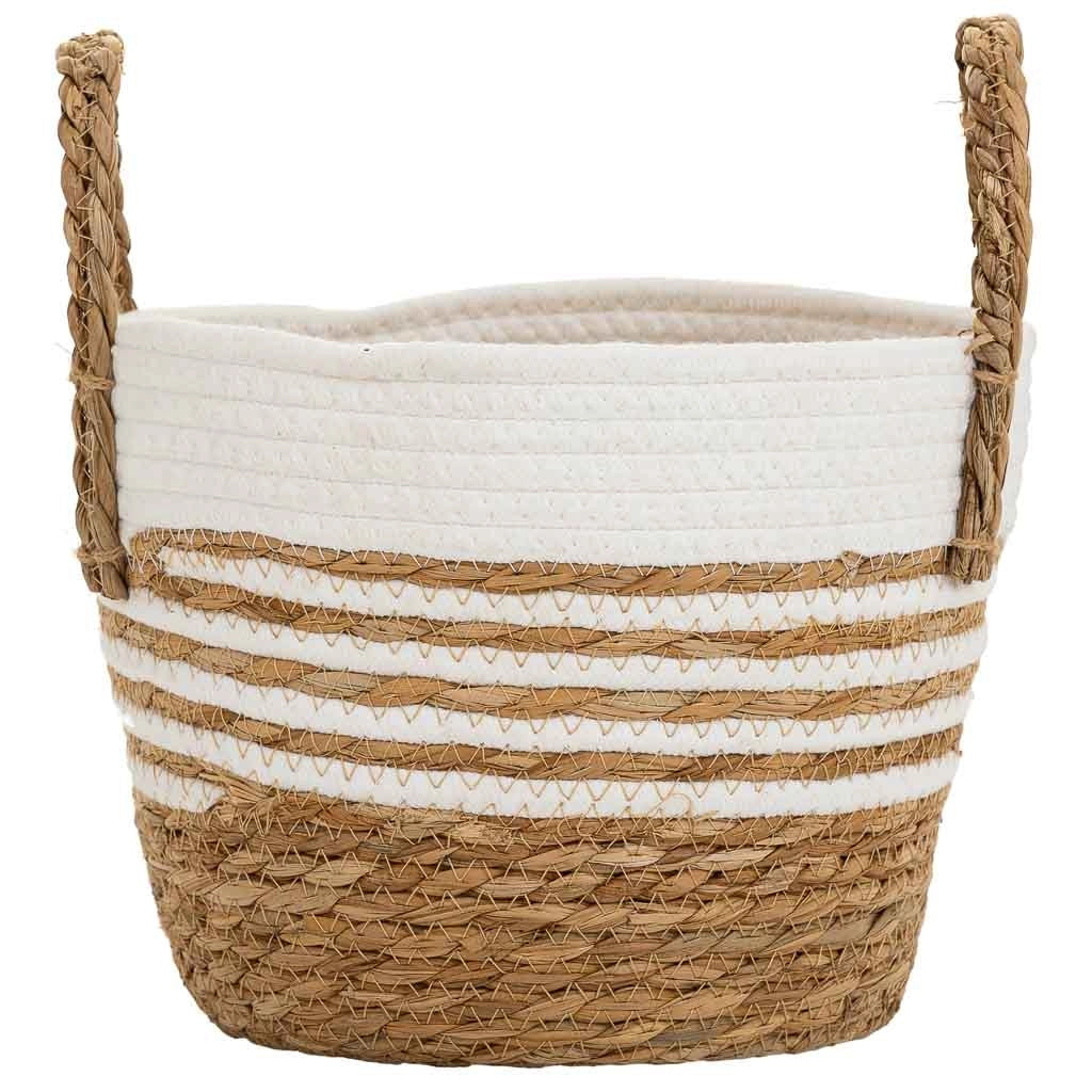 Cesto in fibra naturale e cotone bianco D24x20/28,5