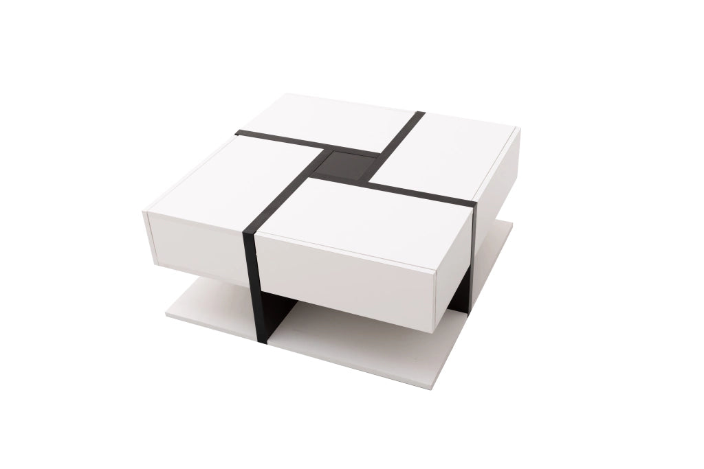 TAVOLINO Quadrato 78x78x36 cm Bianco lucido con 4 cassetti