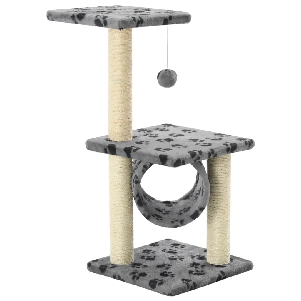 Albero per Gatti e Tiragraffi Sisal 65 cm Zampe Stampate Grigio 170547