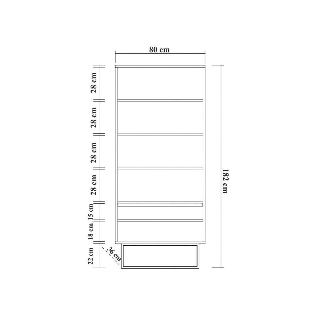 Libreria Morgana, Scaffale da ufficio, Mobile portalibri, Biblioteca, 80x36h182 cm, Noce e Nero