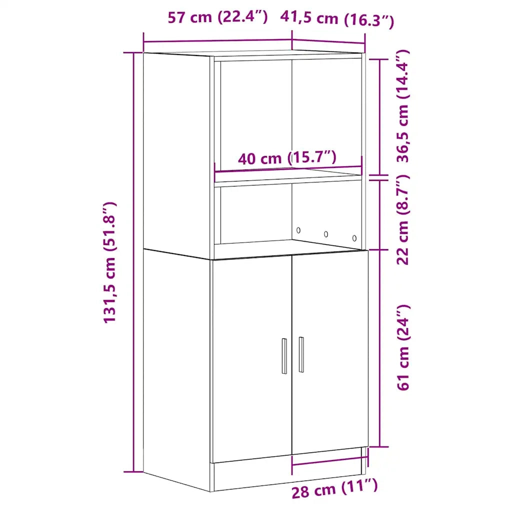 Mobile da cucina multifunzionale vintage 57 x 41 x 132 cm Ampio spazio contenitivo in legno composito finitura legno anticato 02_0051316