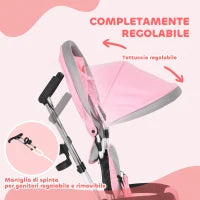 Triciclo per Bambini con Maniglione 6 in 1, Tettuccio Regolabile e Cintura di Sicurezza, Età 1-5 Anni, Rosa