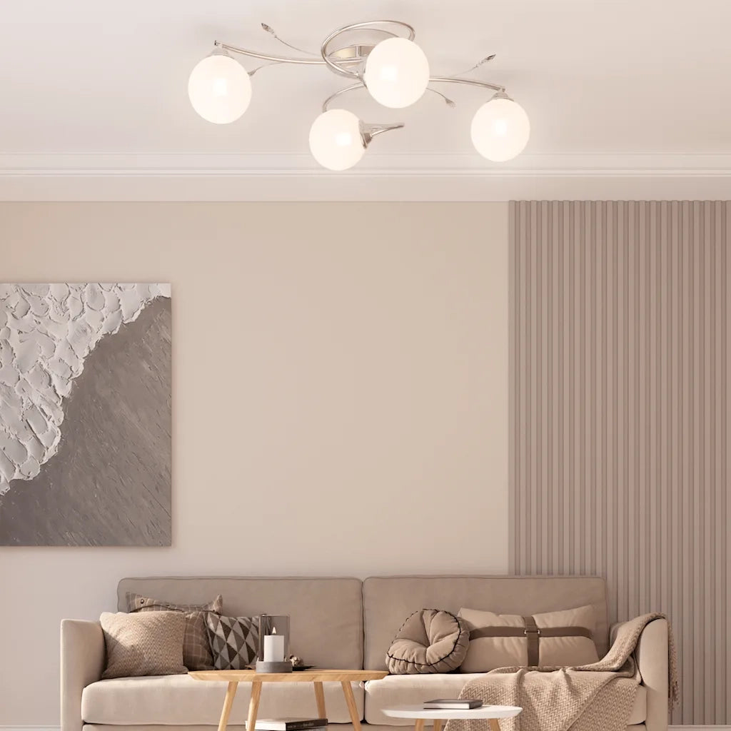 Lampada Soffitto con Paralumi Tondi in Vetro per 4 Luci LED G9 cod mxl 64482