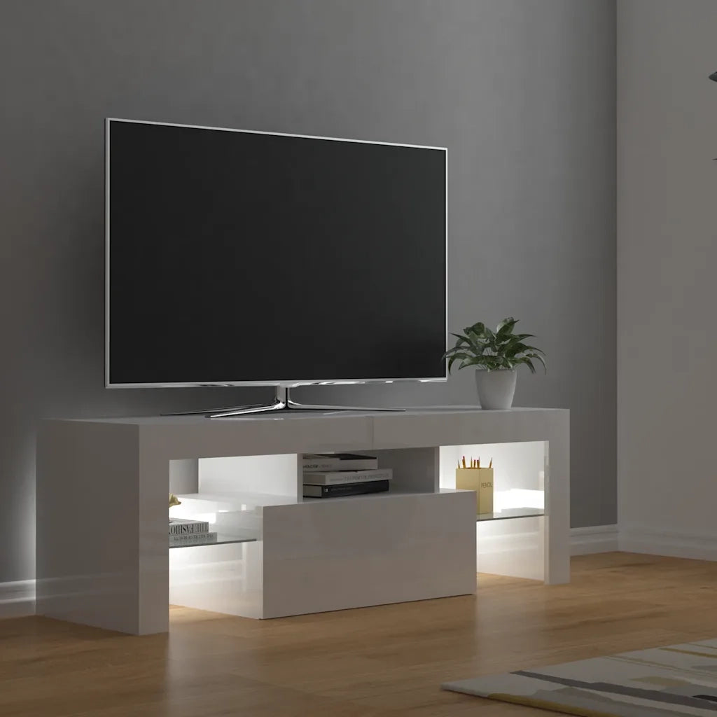Mobile Porta TV con Luci LED Bianco Lucido 120x35x40 cm 804352