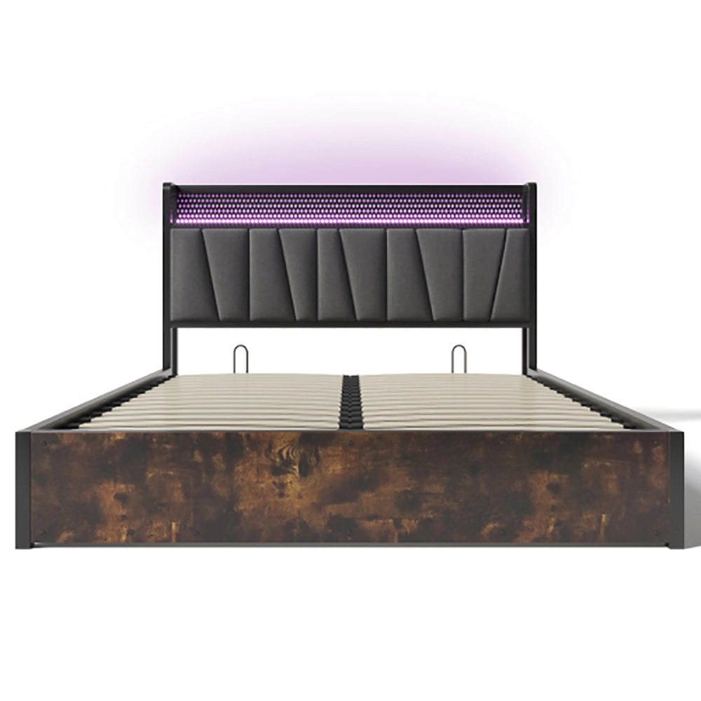 Letto matrimoniale imbottito con cassettoni - Xylo - 160x200 cm - Grigio - Controllo LED App