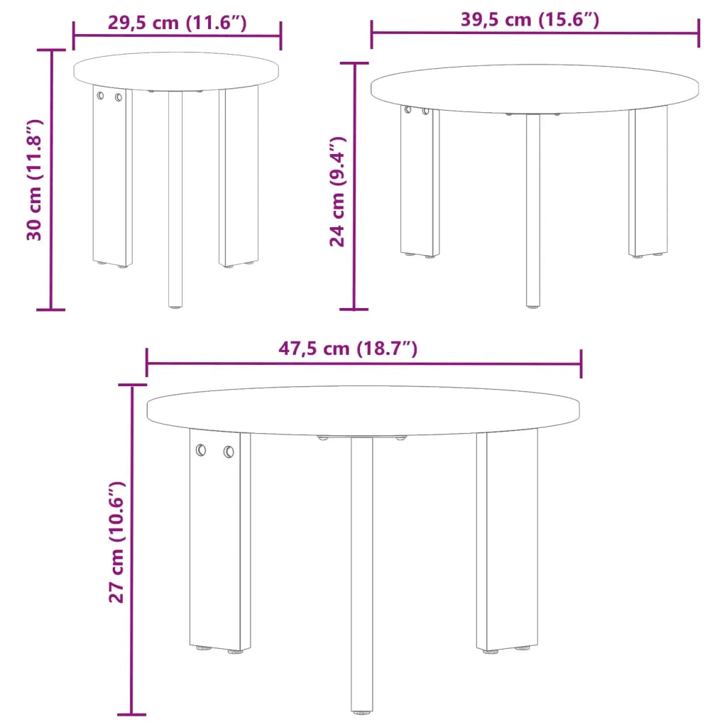 Tavolino da salotto 3 pcs Bianco Legno di pino massello 873563