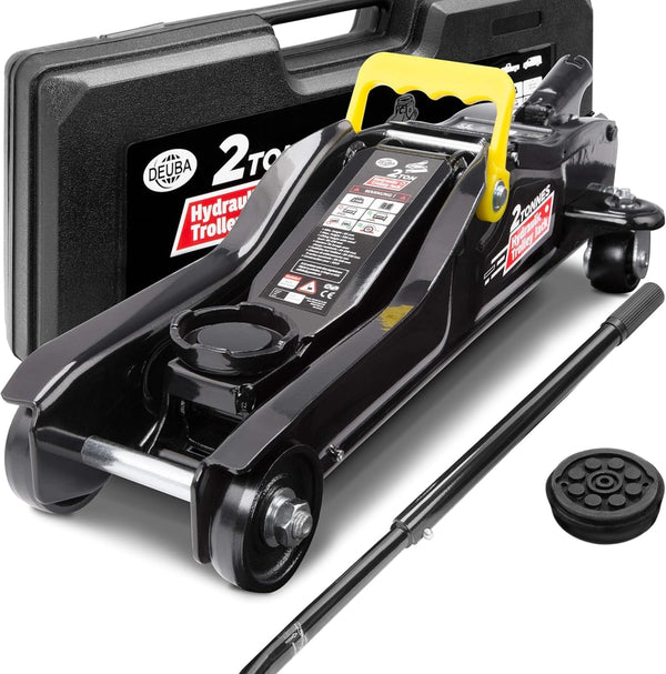 ® Cric idraulico per Auto 2 Tonnellate Altezza di Sollevamento 85-330 mm incl. Valigetta incl. Cuscinetto in Gomma Nero