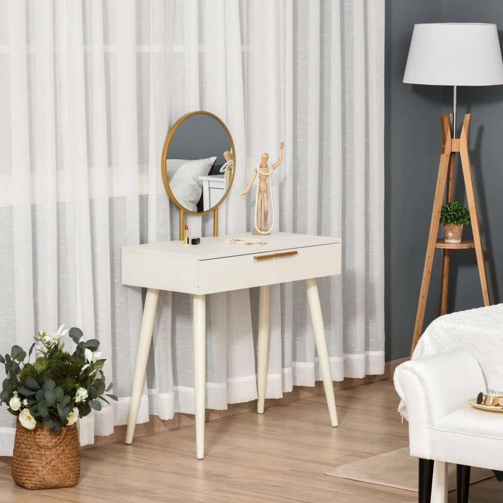 Tavolo trucco con specchio e cassetti ¨C zephmum ¨C Bianco, legno, 80x40x123 cm