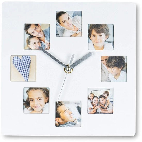 Orologio da parete bianco 21x21cm orologio da parete con 8 foto cornice per foto cornice da cucina orologio da parete collage galeria decorazione da parete