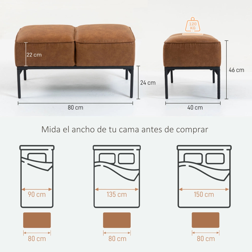 Pouf panca da letto ¨C Xylo ¨C similpelle marrone con gambe in acciaio 80x40x46 cm