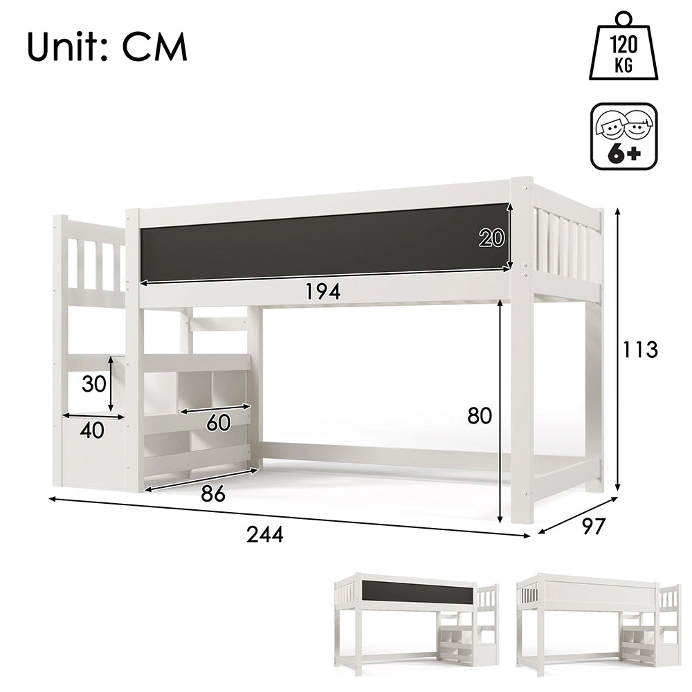 Letto a soppalco per bambini - Xylo - 90x200 cm - Bianco - Con protezione anti-caduta