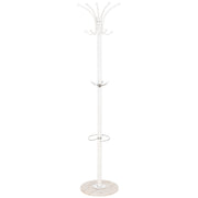 Perchero de metal blanco con paraguero y 5 ganchos D36x178h cm