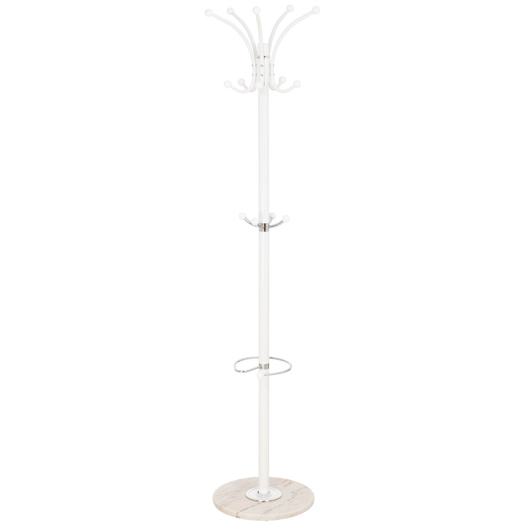 Perchero de metal blanco con paraguero y 5 ganchos D36x178h cm