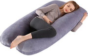 Cuscino da letto a forma di U con copertura rimovibile in velluto - Cuscino per madri e adulti per il sonno