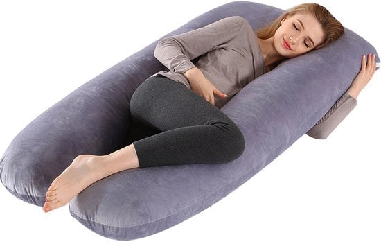 Cuscino da letto a forma di U con copertura rimovibile in velluto - Cuscino per madri e adulti per il sonno