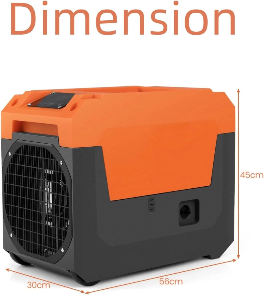 Deumidificatore Commerciale 60 L/Giorno, Deumidificatore Industriale con Ruote, Display LED, Timer 24H, Sbrinamento & Memoria Automatico, Tubo di Scarico, Adatto fino a 167 ㎡ (Arancione)