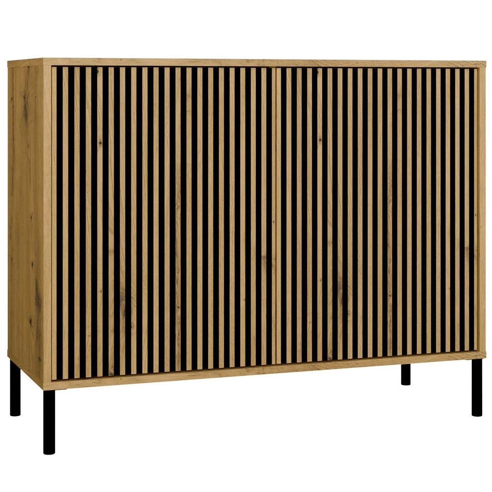 Cassettiera KAMARO 2d slim rovere artisan doghe decorative frontale scanalato per camera e soggiorno