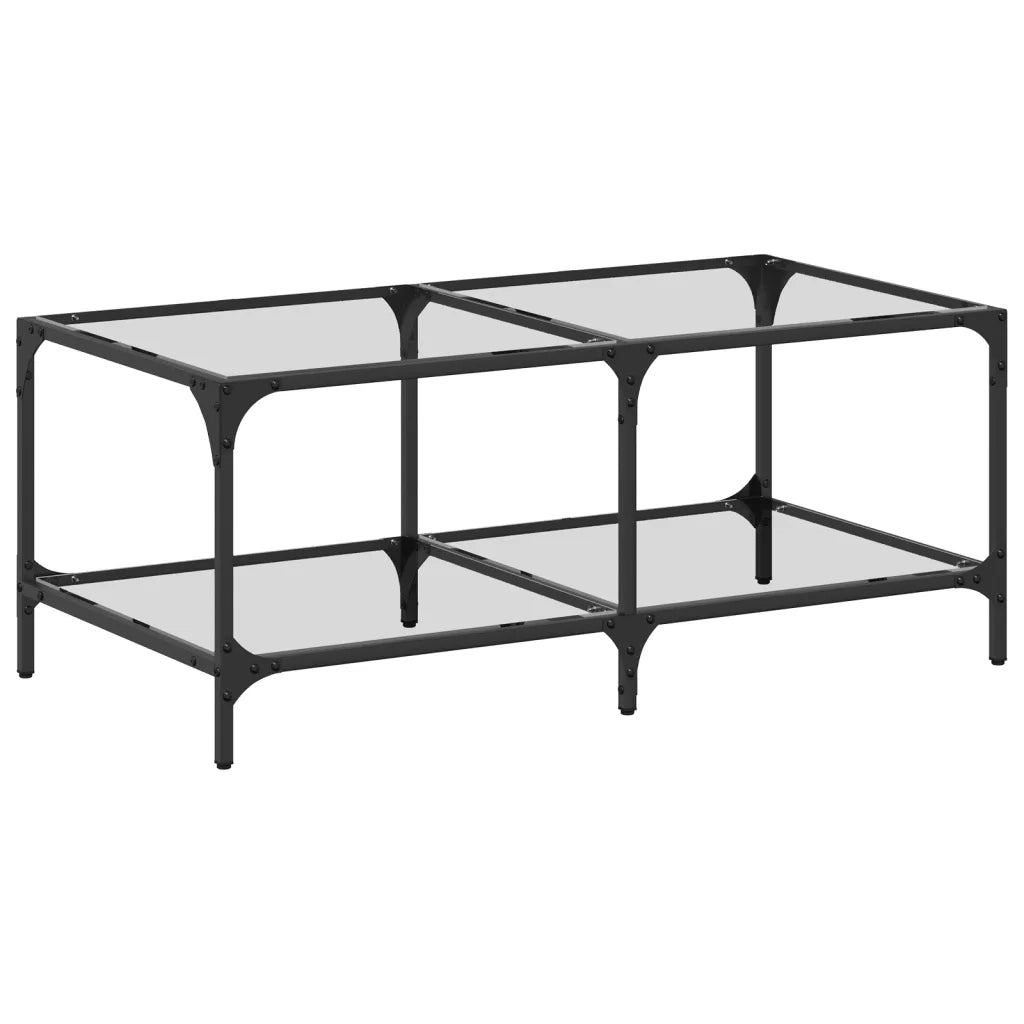 2 pz Tavolini da salotto | Tavolino da caff¨¨ | Tavolino da Soggiorno con Piano Vetro Trasparente 98,5x50x40 cm Acciaio
