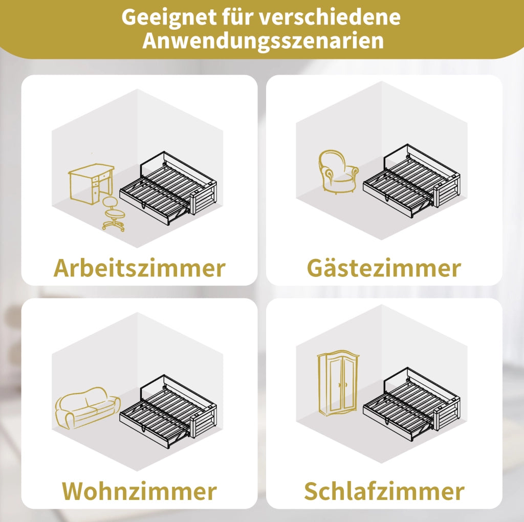 Daybed estraibile 90x200 cm grigio con USB-C e portabicchieri