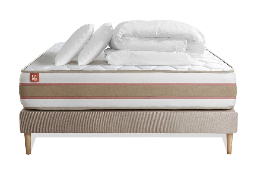 Pacchetto letto completo - Materasso 160x200cm + Box spring con doghe (kit) + 2 cuscini + Piumino - Le Délicat