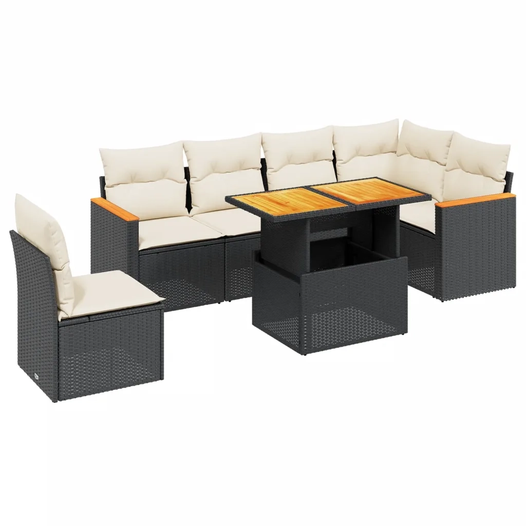 Set Divani da Giardino con Cuscini 7pz Nero Polyrattan 3273100