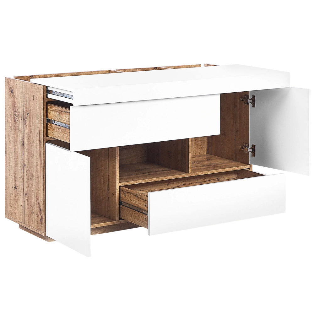 Credenza e scrivania bianca con impiallacciatura di carta MDF in legno chiaro 2 in 1 con cassetti Scaffali Armadi