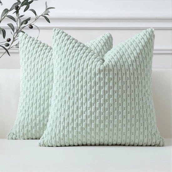 Set di 2 Copri-Occhiali in Corduroy, Copri-Occhiali Decorativi, Copri-Occhiali morbidi, Occhiali Decorativi, Occhiali per Divano, Copri-Occhiali Boho Decorativi, Copri-Occhiali per Divano, Camera da Letto, Salotto (Verde Chlorotico, 50 x 50 cm)