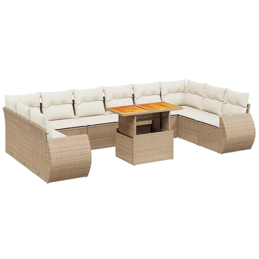 Set Divani da Giardino 11 pz con Cuscini Beige in Polyrattan