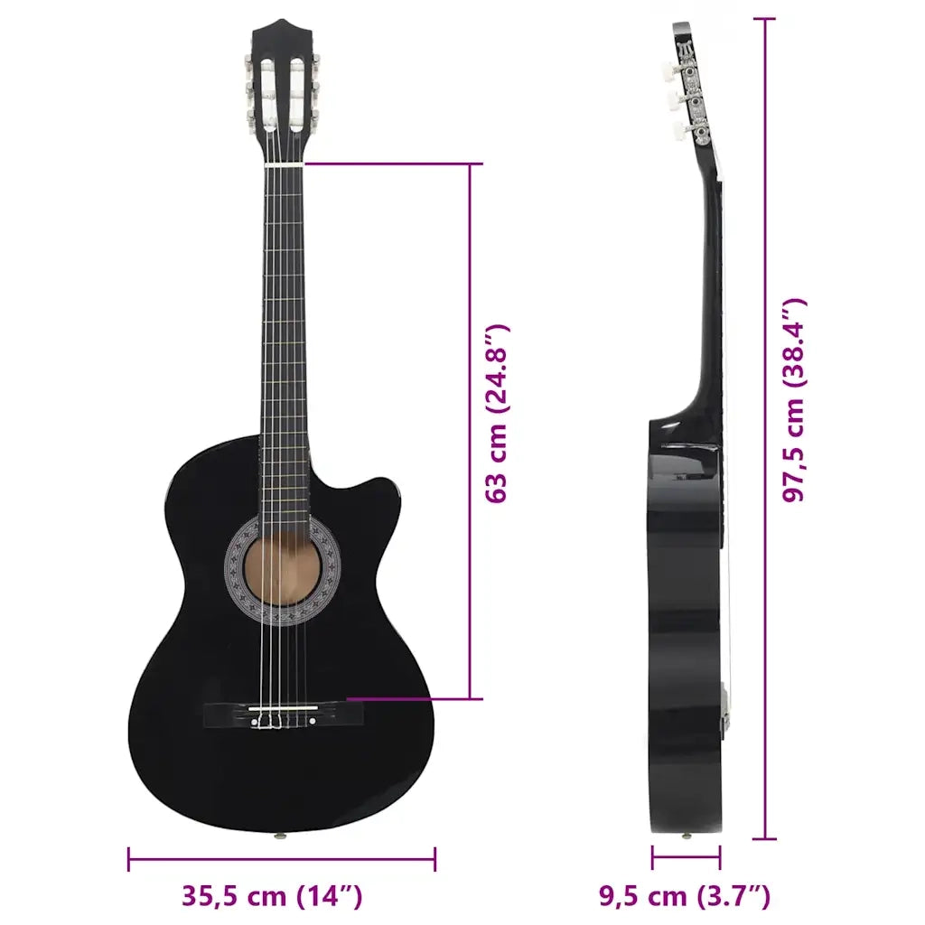 Chitarra Classica Cutaway Western con 6 Corde Nera 38" CFW1064894