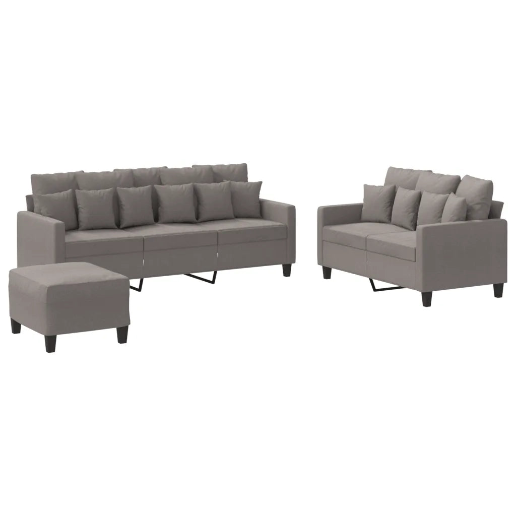 Set di Divani 3 pz con Cuscini Tortora in Tessuto