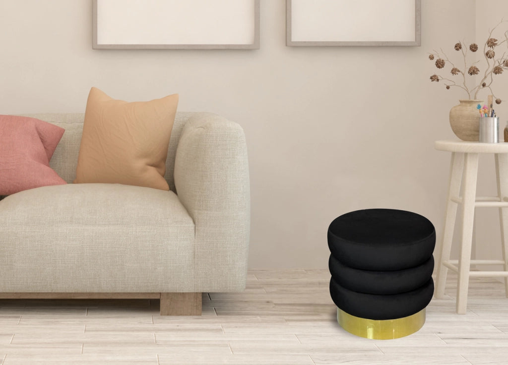 Pouf Salotto/Camera Rotondo Imbottito Modello Velvet Creamy Tinta Unita - Pouf - Nero