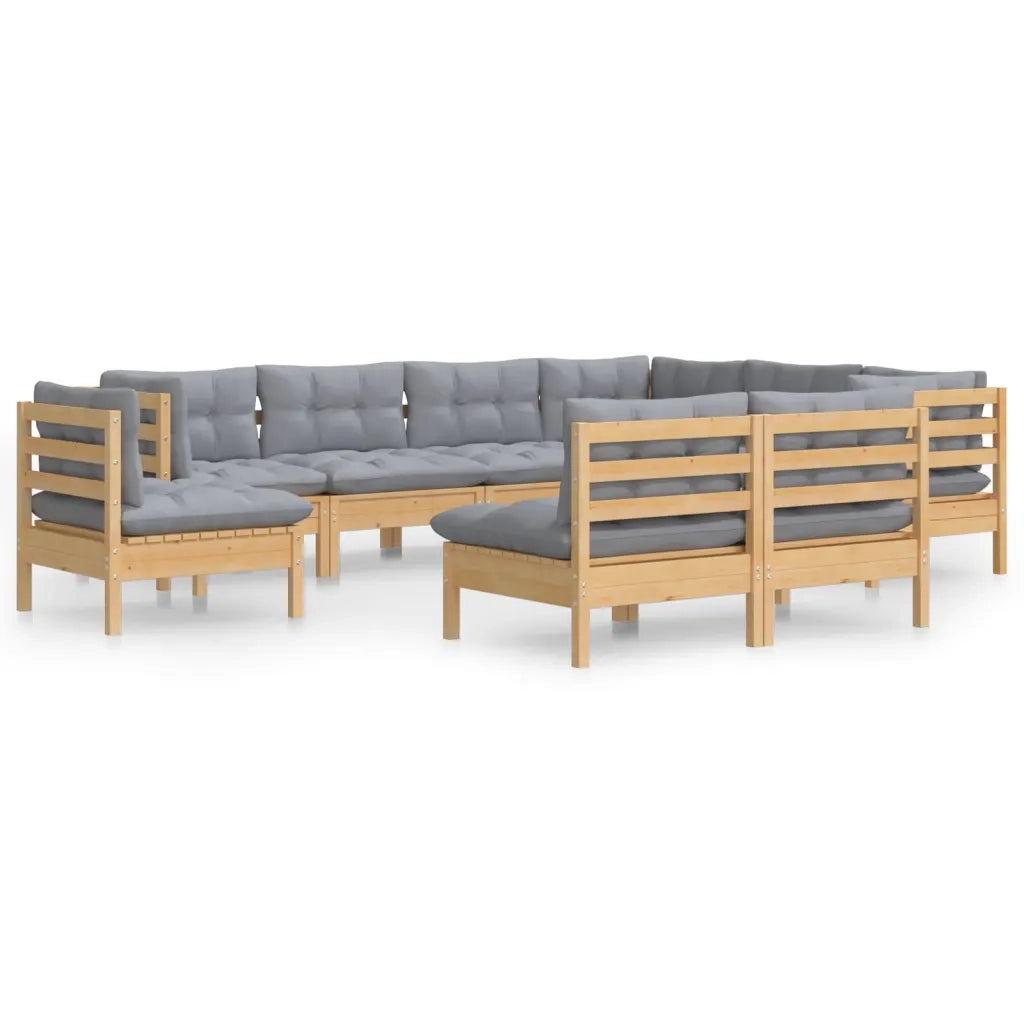Set Divani da Giardino 9 pz con Cuscini Grigi Massello di Pino 3096742
