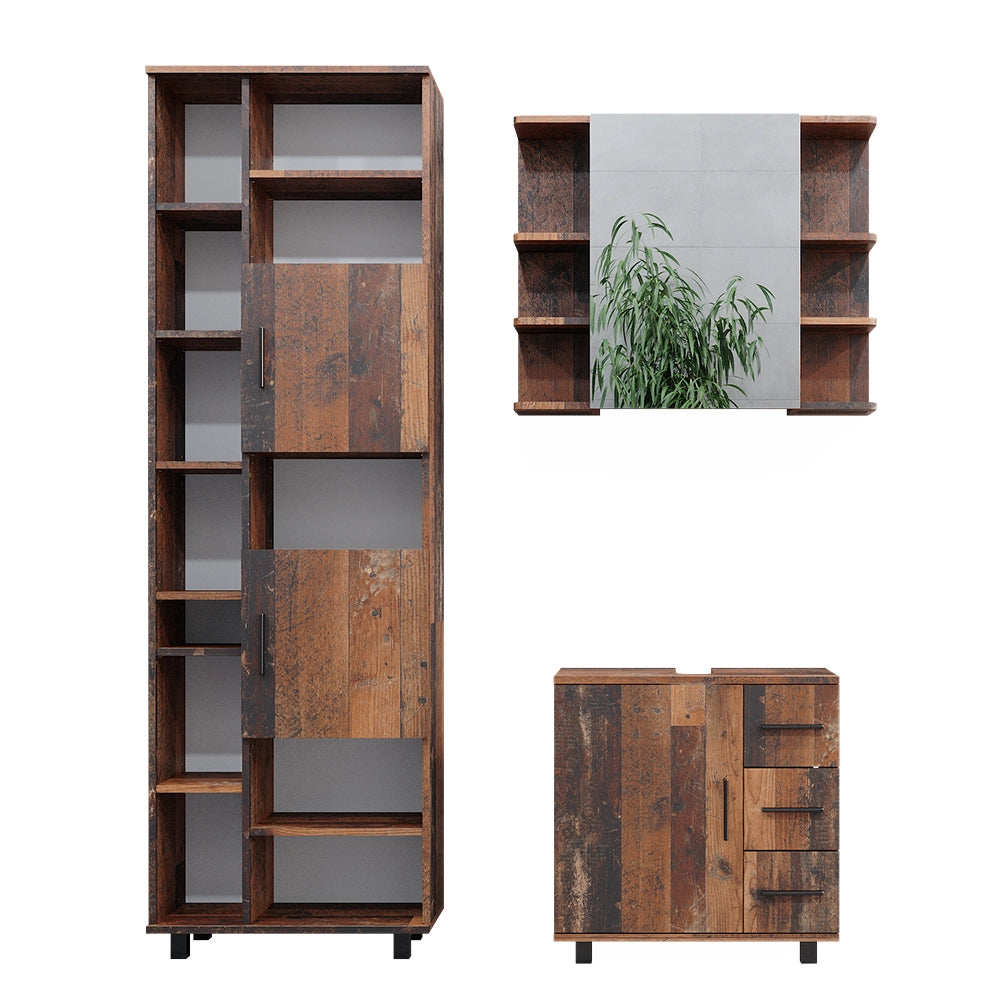 Vicco Set di mobili da bagno Rovere rustico 3 pezzi, con base 60 cm