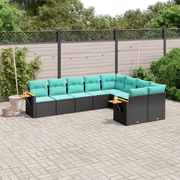 Set Divani da Giardino 9 pz con Cuscini Nero in Polyrattan 3227142