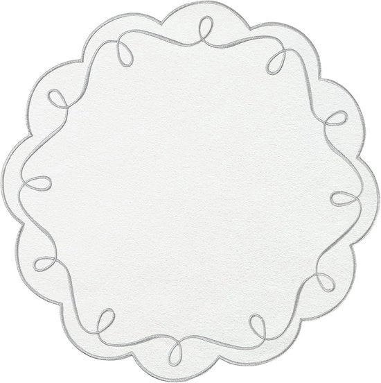 Piatti da tavola a tre pezzi rotondi, asciugamano da tovagliato ricamato, nastro di finitura premium per hotel e ristoranti occidentali, tappeti di isolamento termico, tenda decorativa per feste in partenza, bordo grigio