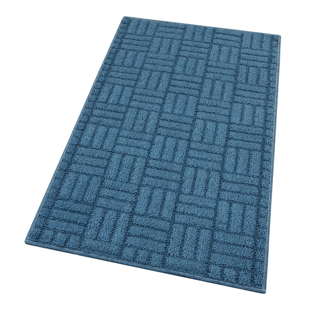 Tappeto Cucina Super Assorbente Tessitura 3D Tinta Unita Minimalista Moderno Blu - 50x240 Cm