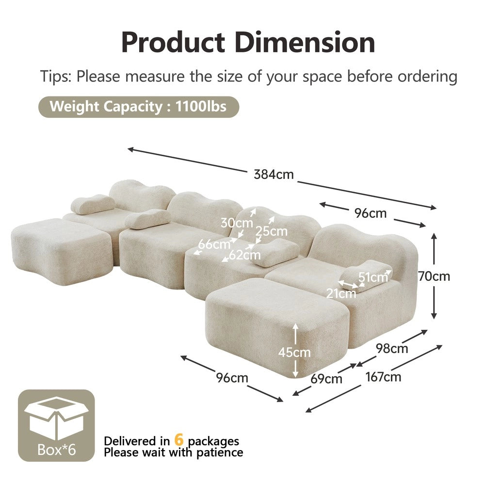 Divano U 4 Posti con 2 Ottoman, Modulare, Tessuto Morbido ¨C Xylo ¨C Beige