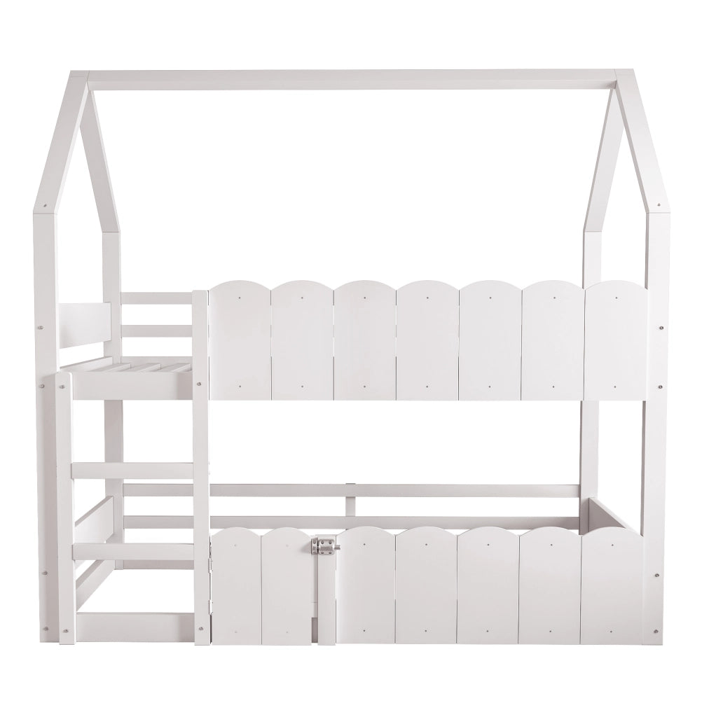 Letto a castello per bambini 90x200 cm con design a casetta e sponde di sicurezza