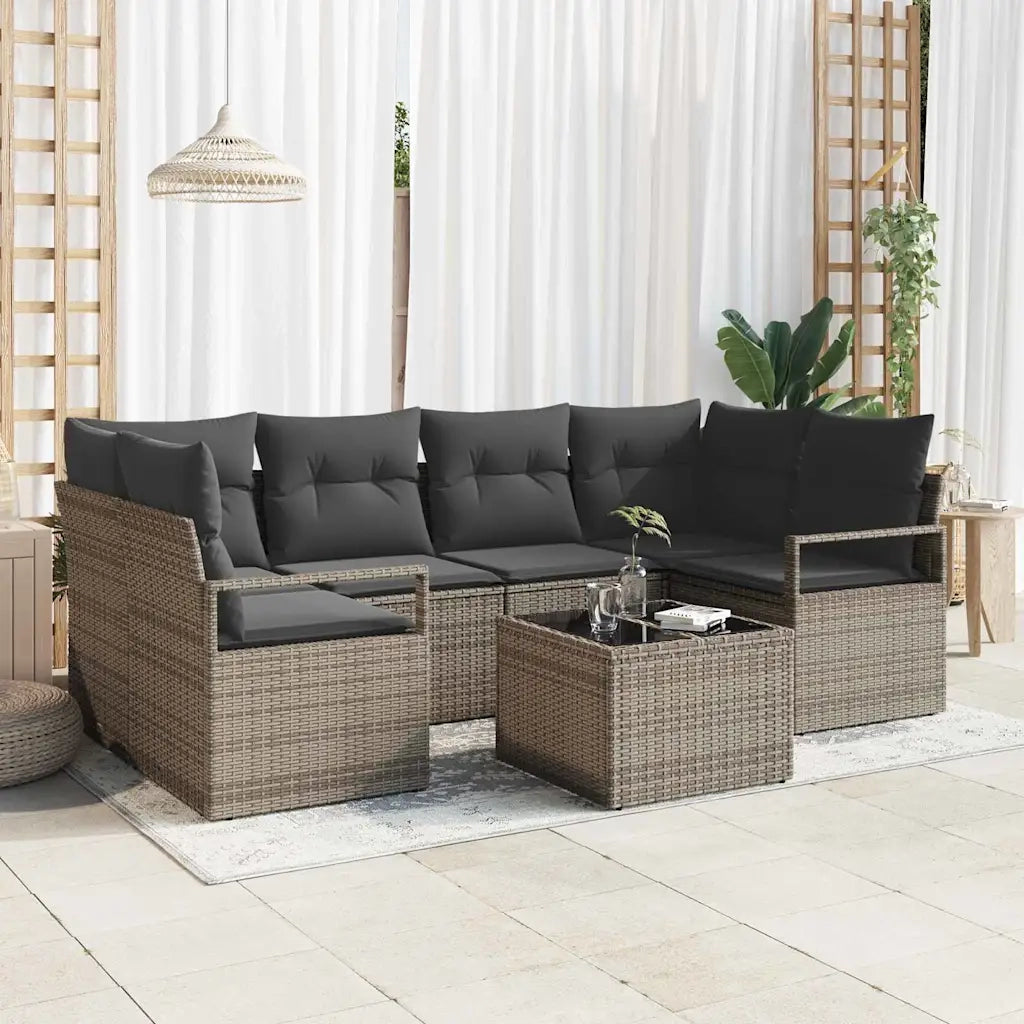 Set di divani con cuscino 7 pcs Grigio polyrattan 3346279