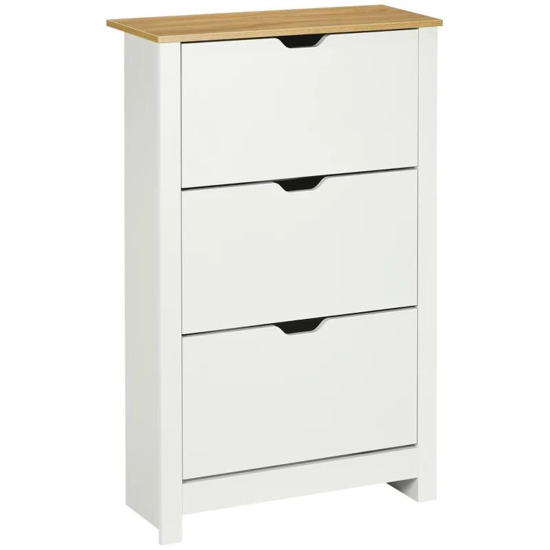 SCARPIERA SLIM PER 18 PAIA DI SCARPE, 3 CASSETTI CON 2 RIPIANI REGOLABILI E RIMOVIBILI, 72X26X112 CM, BIANCO