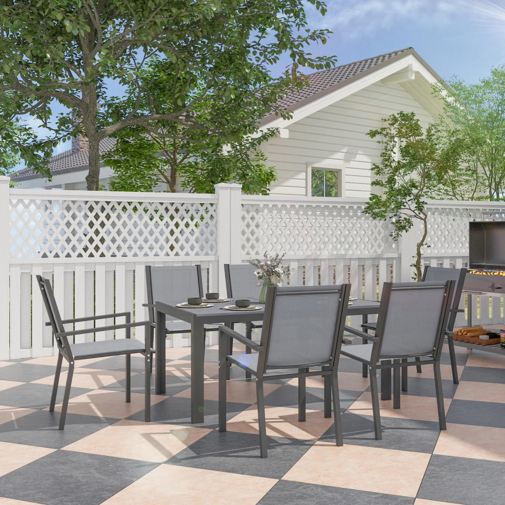 Set da Giardino 6 Posti con Sedie Impilabili e Tavolo ¨C Zephmum ¨C Grigio Chiaro