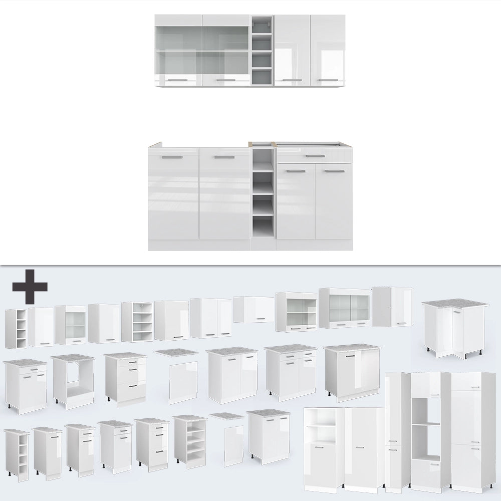 Vicco Cucina completa Bianco lucido/bianco 160 cm senza piano di lavoro