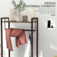 Appendiabiti da Terra con Asta, 3 Cassetti e Ripiani, in Legno MDF e Acciaio, 58.5x30x178 cm, Marrone