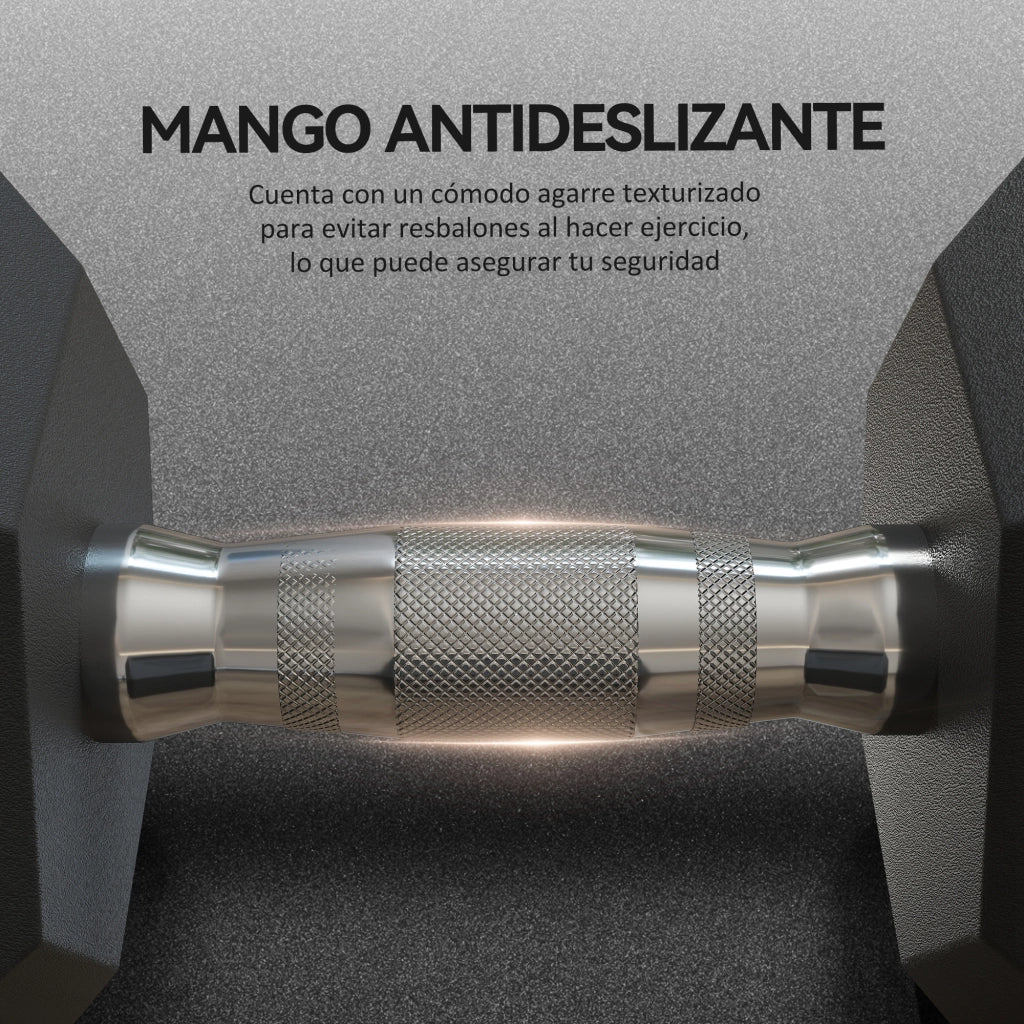 Manubrio Esagonale 15 kg ¨C Xylo ¨C Con Barra di Collegamento Metallica Nero e Argento