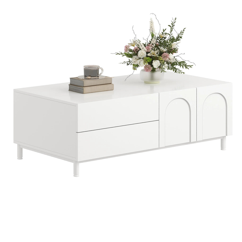 Tavolino da caffè rettangolare 100x50 cm con 2 cassetti e 2 ante bianco HAVRYA