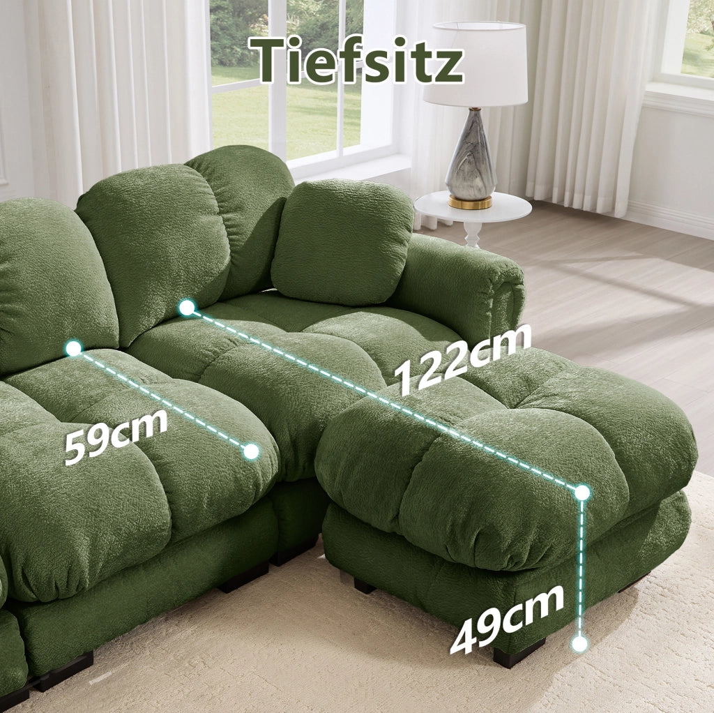 Divano modulare 2 posti 190x149x90 cm in ciniglia con cuscino mobile; verde
