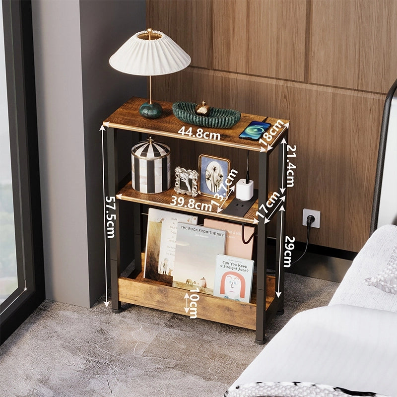 Libreria da soggiorno marrone con porta USB, stile loft rustico