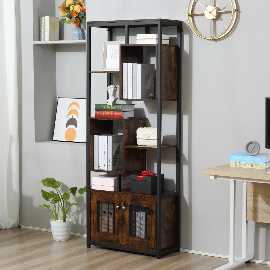 Libreria Scaffale in Stile Industriale con Armadietto ¨C Zephmum ¨C Marrone, 70x30x180cm