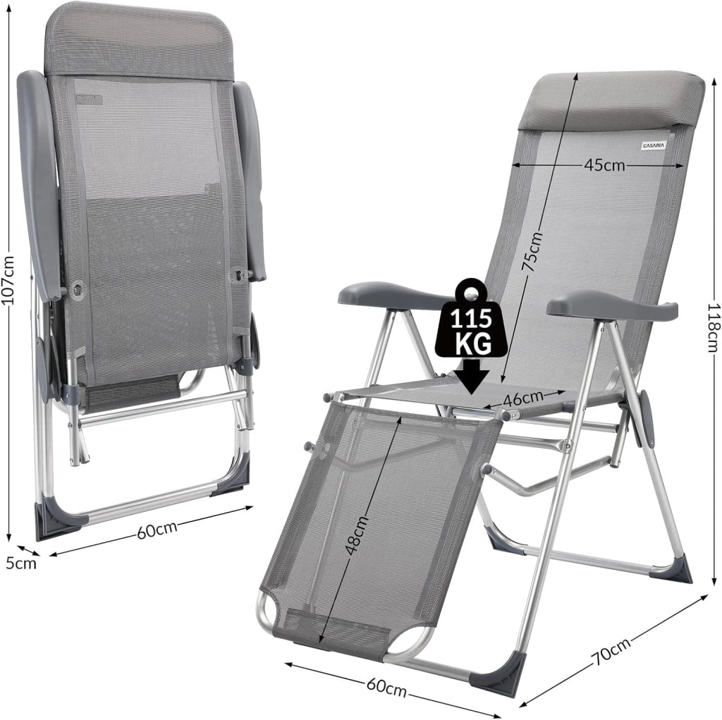 ® Set 2pz Sedia da Giardino Schienale Alto Alluminio Regolabile 7 Livelli Tessuto Traspirante Sedie Campeggio